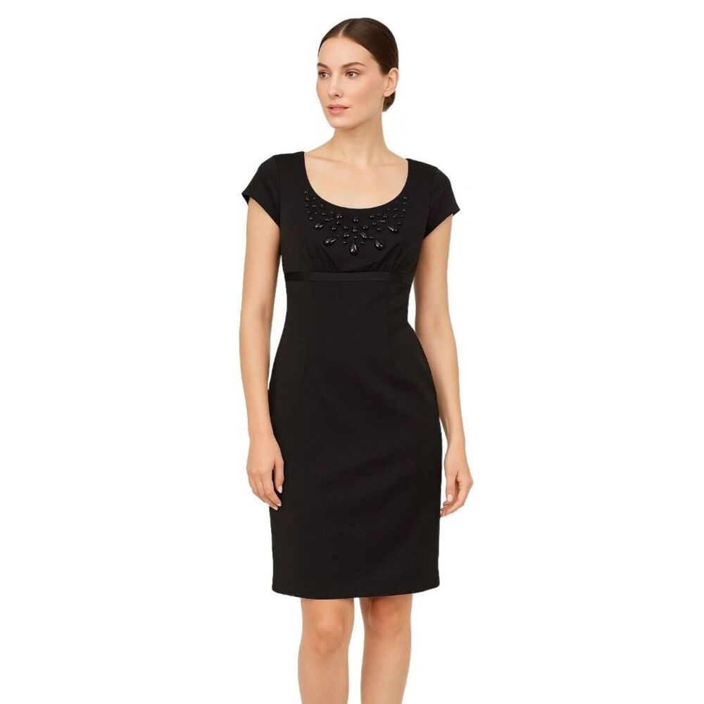 Ann Taylor LOFT Black Beaded Sheath Dress Cap Sleeve Size 8
